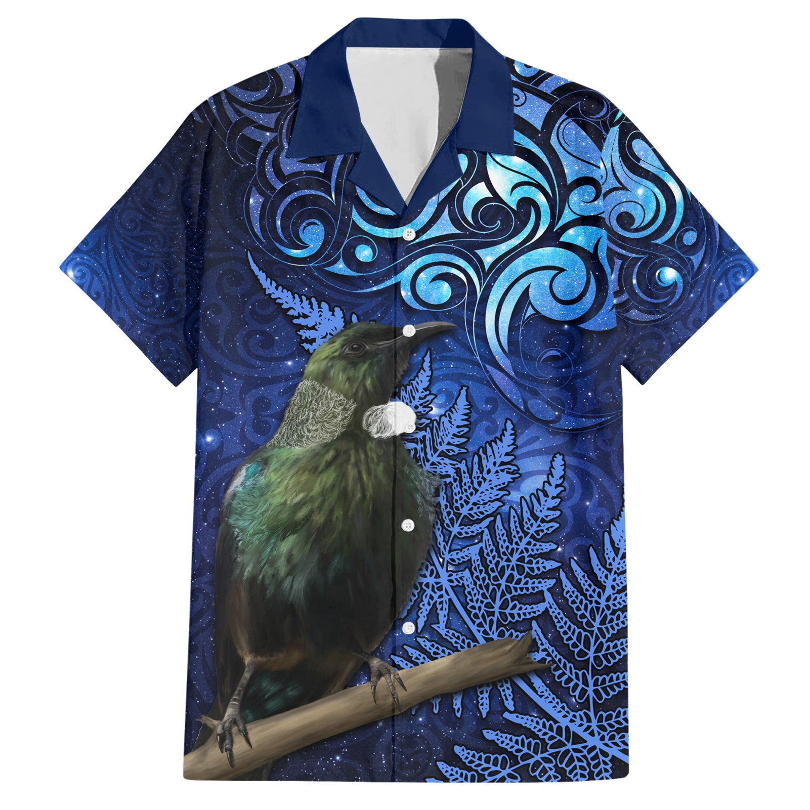 New Zealand Tui Bird Matariki Hawaiian Shirt Maori New Year with Galaxy Fern