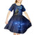 New Zealand Tui Bird Matariki Kid Short Sleeve Dress Maori New Year with Galaxy Fern