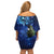 New Zealand Tui Bird Matariki Off Shoulder Short Dress Maori New Year with Galaxy Fern