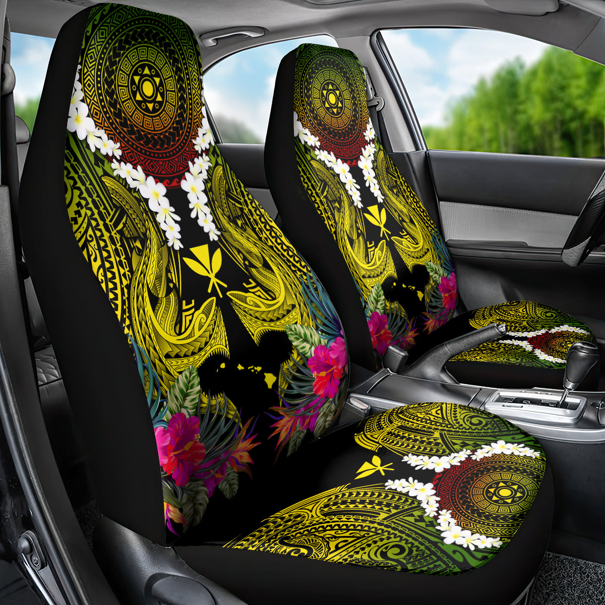 Hawaii Kanaka Maoli Car Seat Cover Double Shark and Hibiscus Flowers LT03 - Polynesian Pride