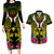 Hawaii Kanaka Maoli Couples Matching Long Sleeve Bodycon Dress and Hawaiian Shirt Double Shark and Hibiscus Flowers