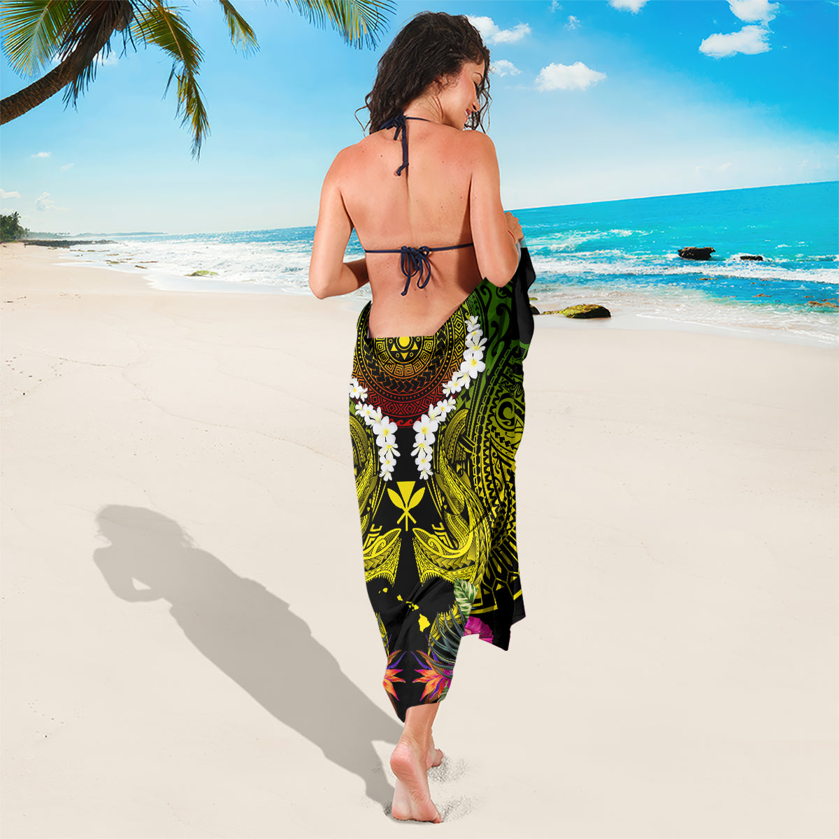 Hawaii Kanaka Maoli Sarong Double Shark and Hibiscus Flowers LT03 - Polynesian Pride
