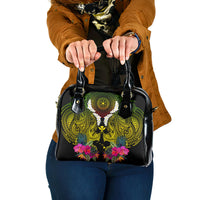 Hawaii Kanaka Maoli Shoulder Handbag Double Shark and Hibiscus Flowers LT03 One Size Black - Polynesian Pride