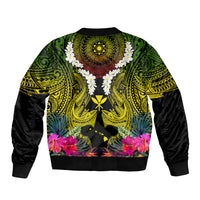 Hawaii Kanaka Maoli Sleeve Zip Bomber Jacket Double Shark and Hibiscus Flowers LT03 - Polynesian Pride