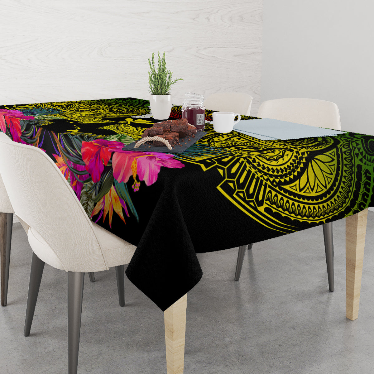 Hawaii Kanaka Maoli Tablecloth Double Shark and Hibiscus Flowers LT03 - Polynesian Pride