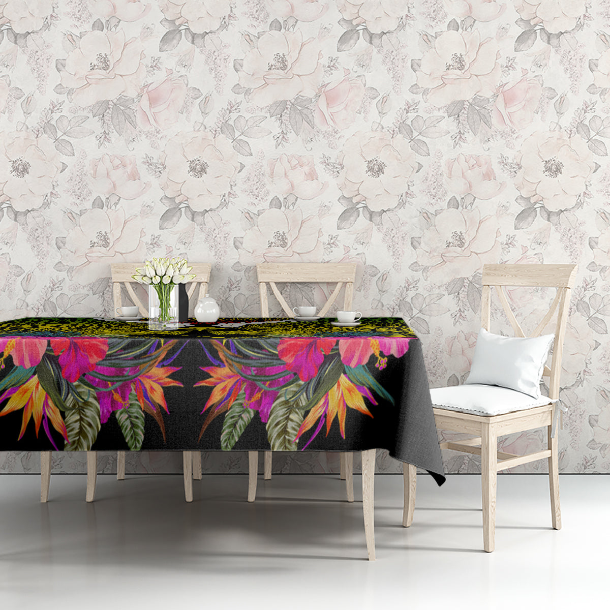 Hawaii Kanaka Maoli Tablecloth Double Shark and Hibiscus Flowers LT03 - Polynesian Pride