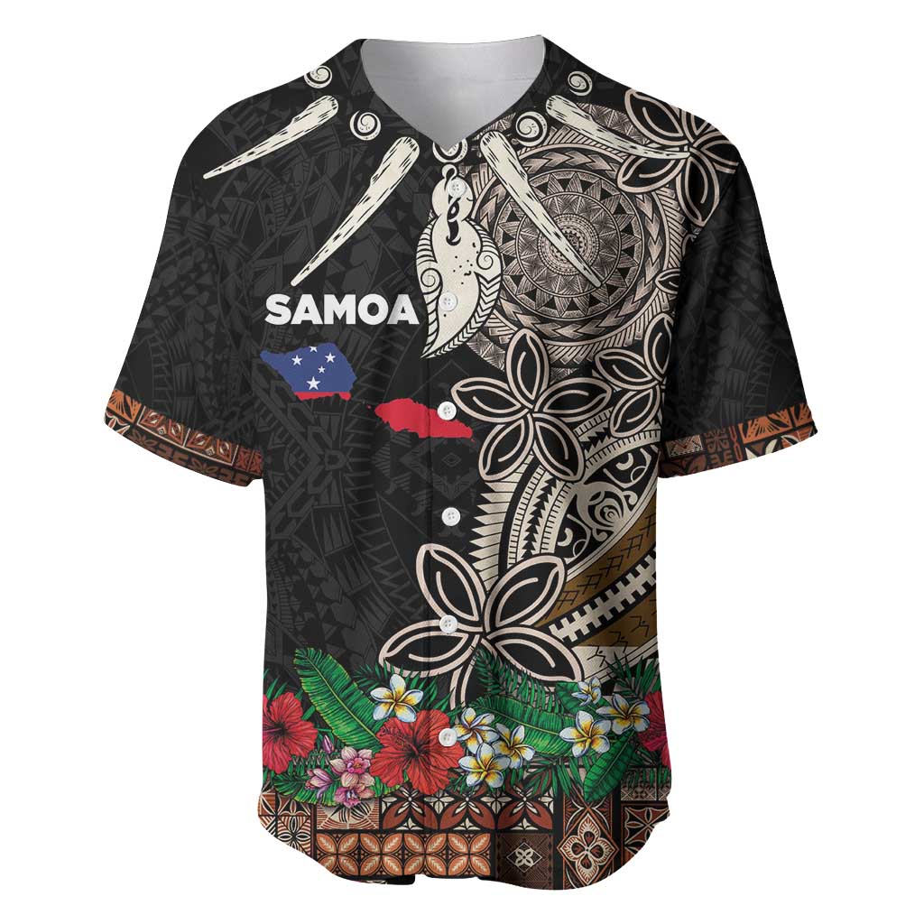 Samoa Siapo Polynesian Art Baseball Jersey Tropical Flowers and Tatau Pattern Brown LT03 Brown - Polynesian Pride