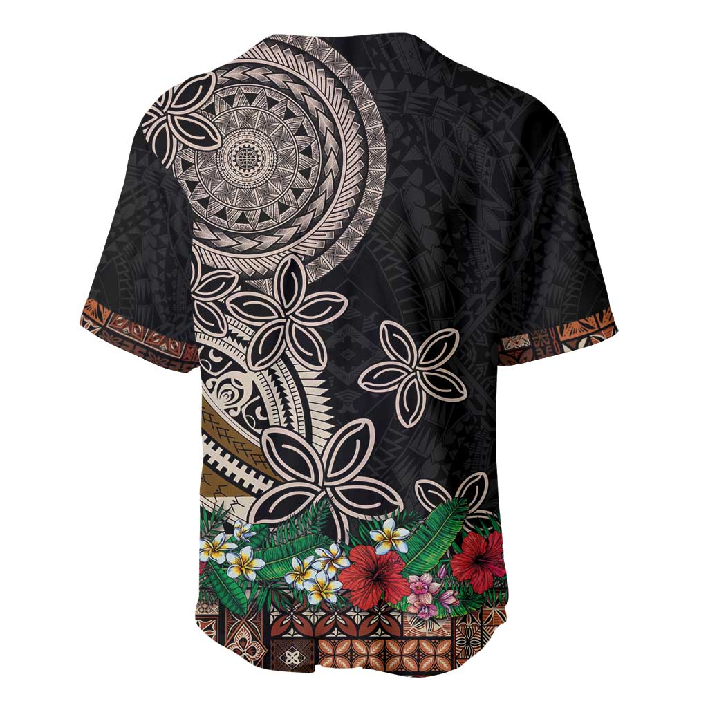 Samoa Siapo Polynesian Art Baseball Jersey Tropical Flowers and Tatau Pattern Brown LT03 - Polynesian Pride