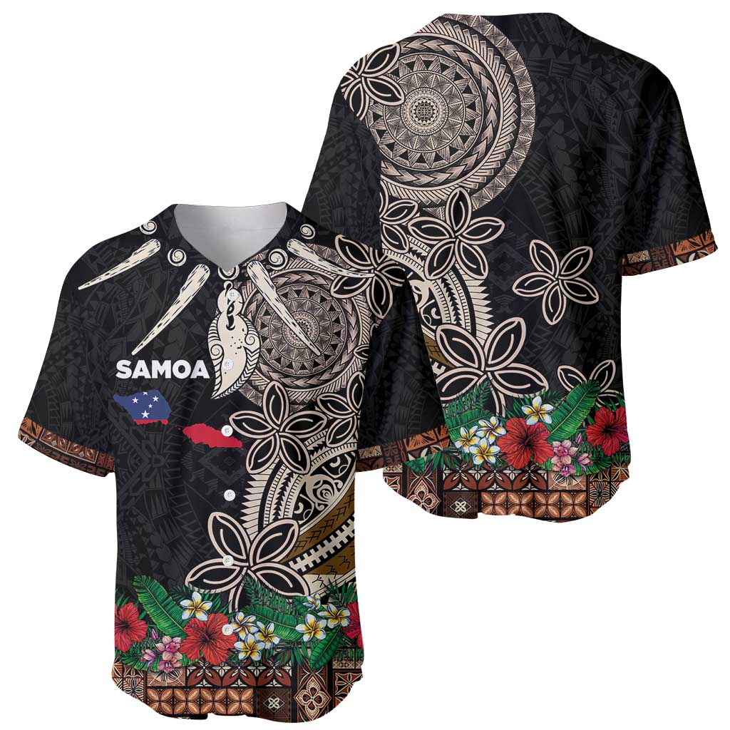 Samoa Siapo Polynesian Art Baseball Jersey Tropical Flowers and Tatau Pattern Brown LT03 - Polynesian Pride
