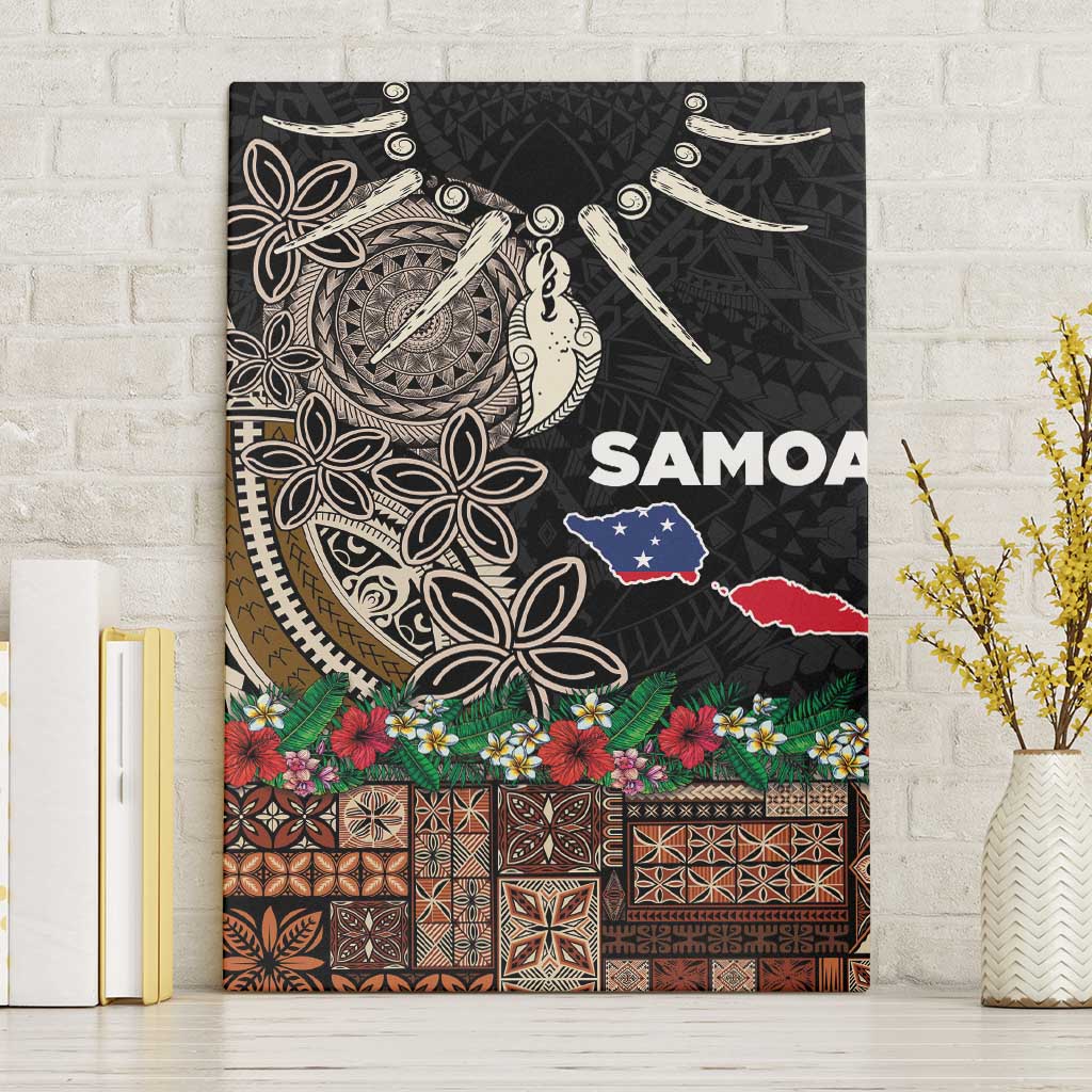 Samoa Siapo Polynesian Art Canvas Wall Art Tropical Flowers and Tatau Pattern Brown LT03 Without Frame Brown - Polynesian Pride
