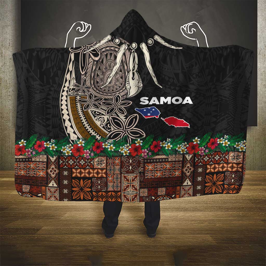 Samoa Siapo Polynesian Art Hooded Blanket Tropical Flowers and Tatau Pattern Brown LT03 - Polynesian Pride
