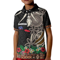 Samoa Siapo Polynesian Art Kid Polo Shirt Tropical Flowers and Tatau Pattern Brown LT03 Kid Brown - Polynesian Pride