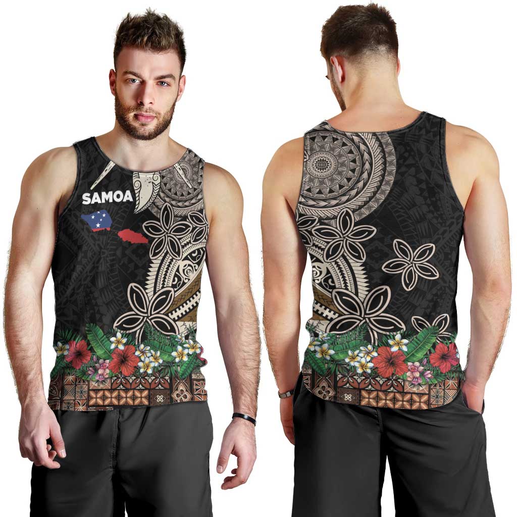 Samoa Siapo Polynesian Art Men Tank Top Tropical Flowers and Tatau Pattern Brown LT03 - Polynesian Pride