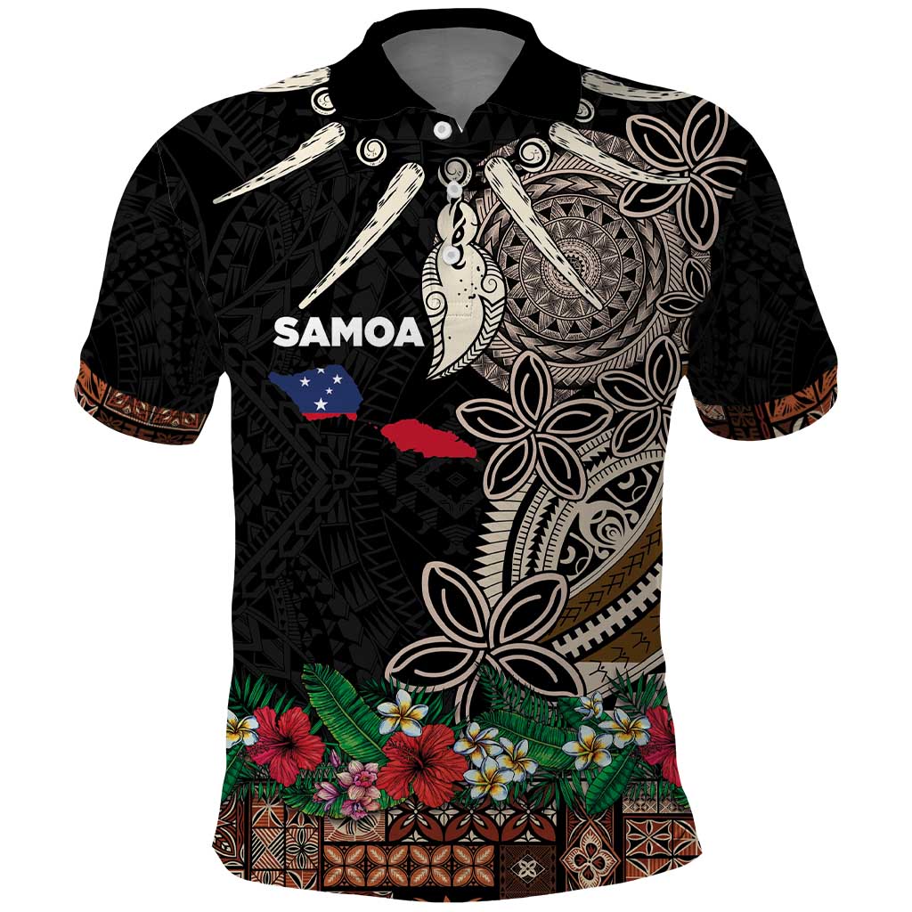 Samoa Siapo Polynesian Art Polo Shirt Tropical Flowers and Tatau Pattern Brown LT03 Brown - Polynesian Pride