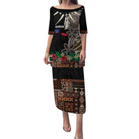 Samoa Siapo Polynesian Art Puletasi Tropical Flowers and Tatau Pattern Brown LT03 Long Dress Brown - Polynesian Pride