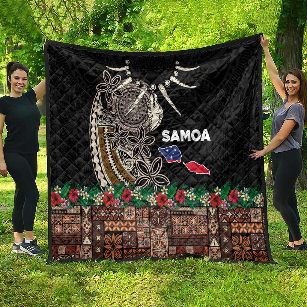 Samoa Siapo Polynesian Art Quilt Tropical Flowers and Tatau Pattern Brown LT03 - Polynesian Pride
