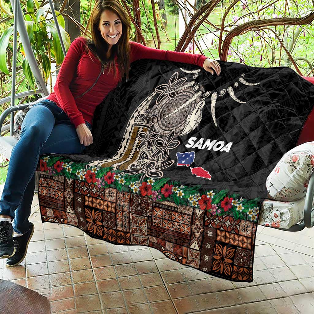 Samoa Siapo Polynesian Art Quilt Tropical Flowers and Tatau Pattern Brown LT03 - Polynesian Pride