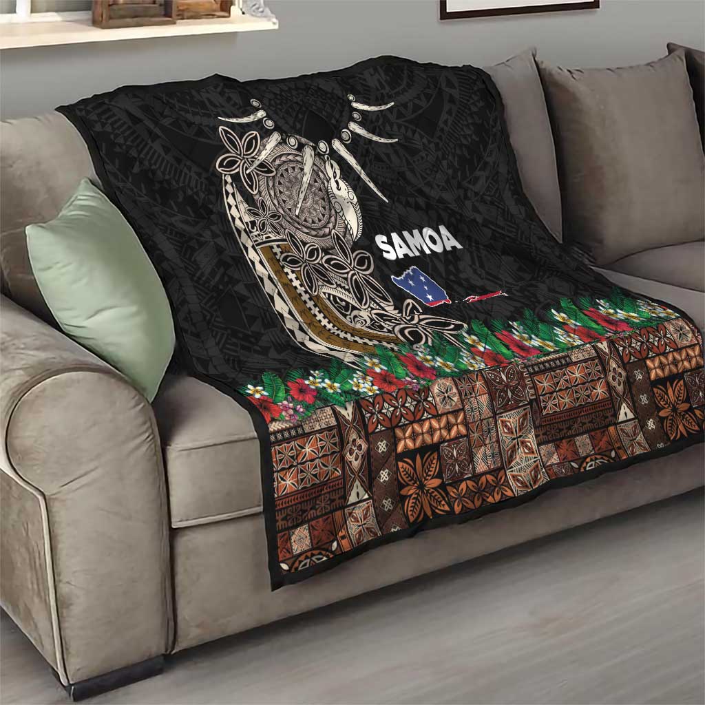 Samoa Siapo Polynesian Art Quilt Tropical Flowers and Tatau Pattern Brown LT03 - Polynesian Pride