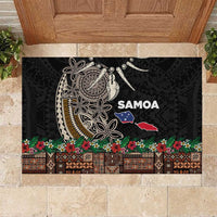 Samoa Siapo Polynesian Art Rubber Doormat Tropical Flowers and Tatau Pattern Brown LT03 Brown - Polynesian Pride