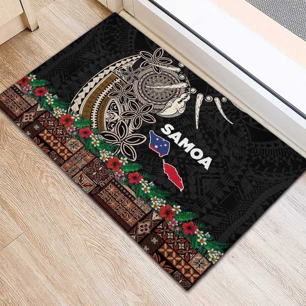 Samoa Siapo Polynesian Art Rubber Doormat Tropical Flowers and Tatau Pattern Brown LT03 - Polynesian Pride