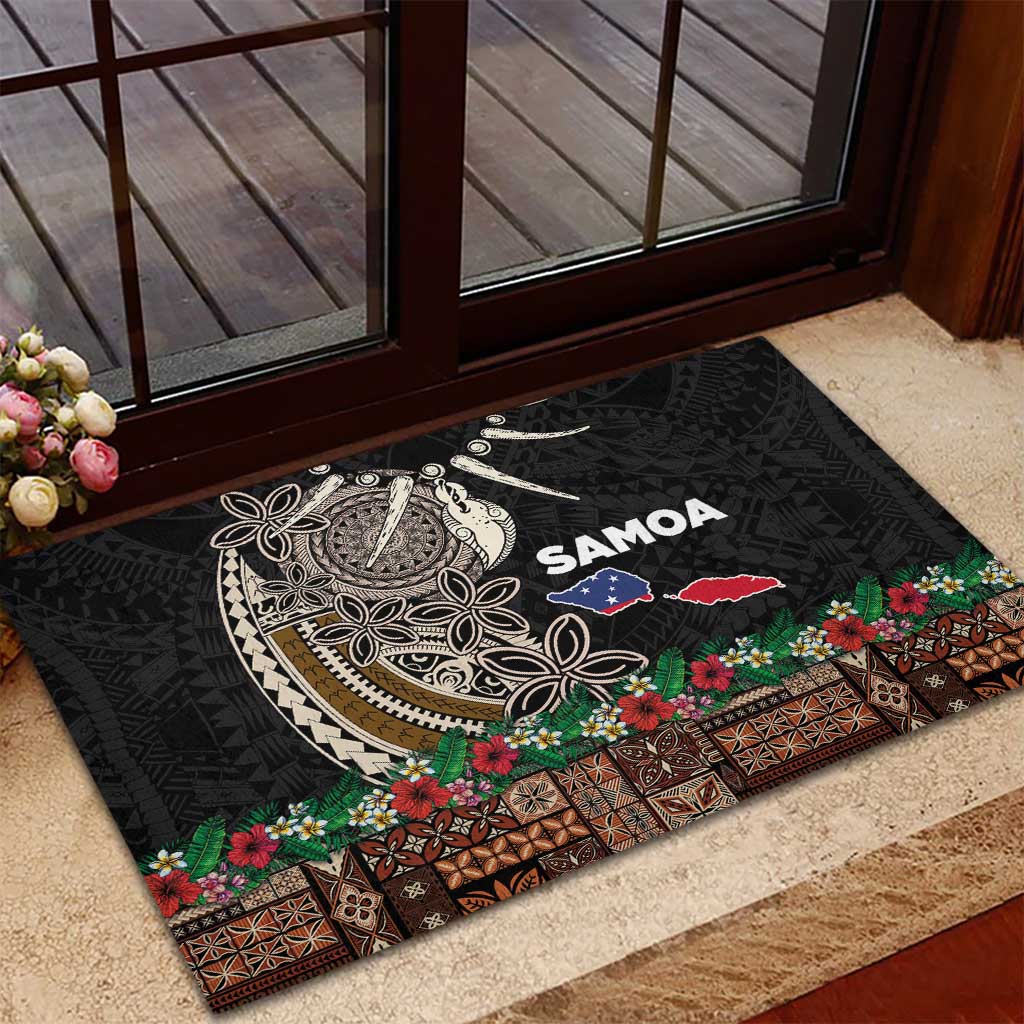Samoa Siapo Polynesian Art Rubber Doormat Tropical Flowers and Tatau Pattern Brown LT03 - Polynesian Pride