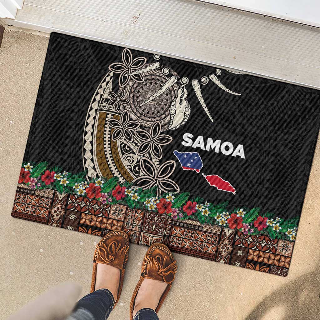 Samoa Siapo Polynesian Art Rubber Doormat Tropical Flowers and Tatau Pattern Brown LT03 - Polynesian Pride