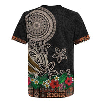 Samoa Siapo Polynesian Art Rugby Jersey Tropical Flowers and Tatau Pattern Brown LT03 - Polynesian Pride
