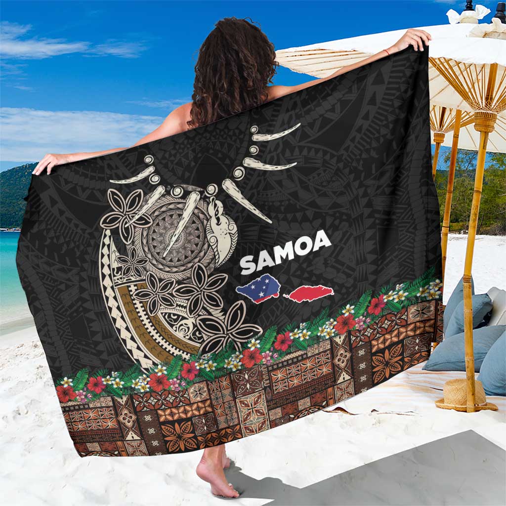 Samoa Siapo Polynesian Art Sarong Tropical Flowers and Tatau Pattern Brown LT03 One Size 44 x 66 inches Brown - Polynesian Pride