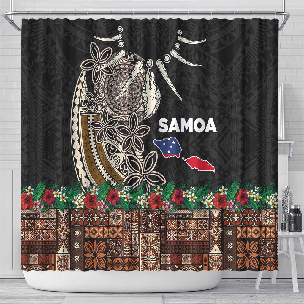 Samoa Siapo Polynesian Art Shower Curtain Tropical Flowers and Tatau Pattern Brown LT03 - Polynesian Pride
