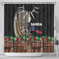 Samoa Siapo Polynesian Art Shower Curtain Tropical Flowers and Tatau Pattern Brown LT03 - Polynesian Pride