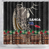 Samoa Siapo Polynesian Art Shower Curtain Tropical Flowers and Tatau Pattern Brown LT03 - Polynesian Pride