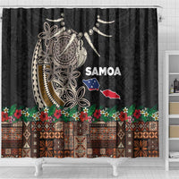 Samoa Siapo Polynesian Art Shower Curtain Tropical Flowers and Tatau Pattern Brown LT03 - Polynesian Pride