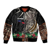Samoa Siapo Polynesian Art Sleeve Zip Bomber Jacket Tropical Flowers and Tatau Pattern Brown LT03 Unisex Brown - Polynesian Pride