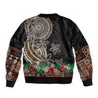 Samoa Siapo Polynesian Art Sleeve Zip Bomber Jacket Tropical Flowers and Tatau Pattern Brown LT03 - Polynesian Pride