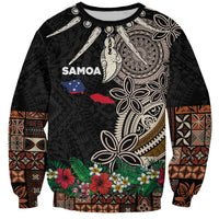Samoa Siapo Polynesian Art Sweatshirt Tropical Flowers and Tatau Pattern Brown LT03 Unisex Brown - Polynesian Pride