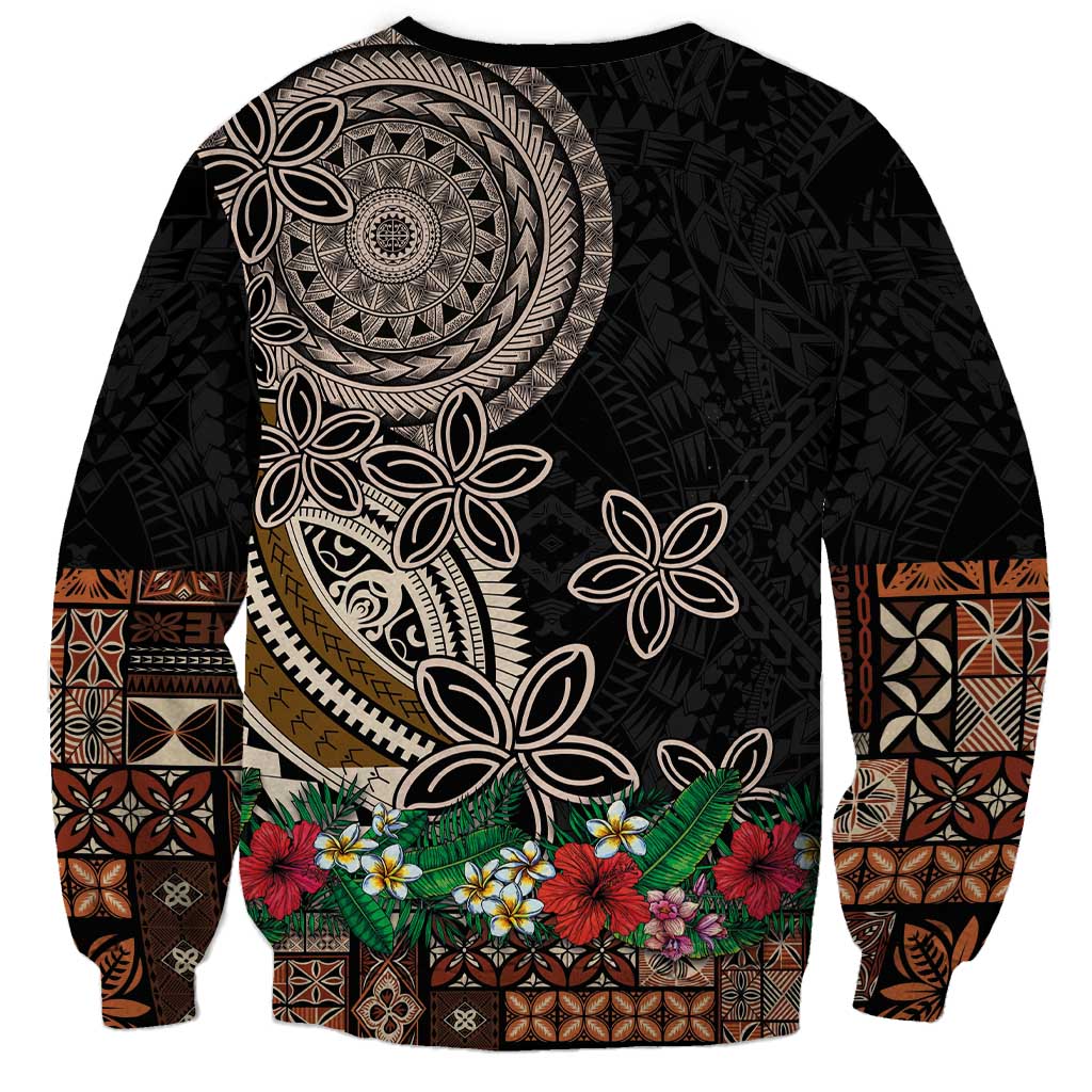 Samoa Siapo Polynesian Art Sweatshirt Tropical Flowers and Tatau Pattern Brown LT03 - Polynesian Pride