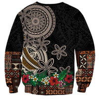 Samoa Siapo Polynesian Art Sweatshirt Tropical Flowers and Tatau Pattern Brown LT03 - Polynesian Pride