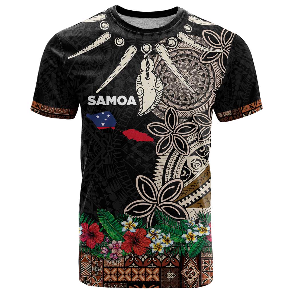 Samoa Siapo Polynesian Art T Shirt Tropical Flowers and Tatau Pattern Brown LT03 Brown - Polynesian Pride