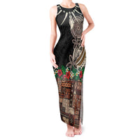 Samoa Siapo Polynesian Art Tank Maxi Dress Tropical Flowers and Tatau Pattern Brown LT03 Women Brown - Polynesian Pride