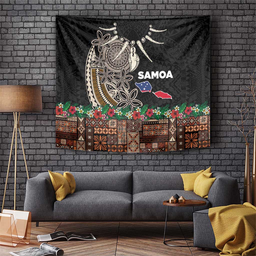 Samoa Siapo Polynesian Art Tapestry Tropical Flowers and Tatau Pattern Brown LT03 Brown - Polynesian Pride