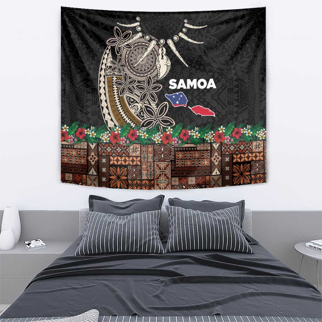 Samoa Siapo Polynesian Art Tapestry Tropical Flowers and Tatau Pattern Brown LT03 - Polynesian Pride