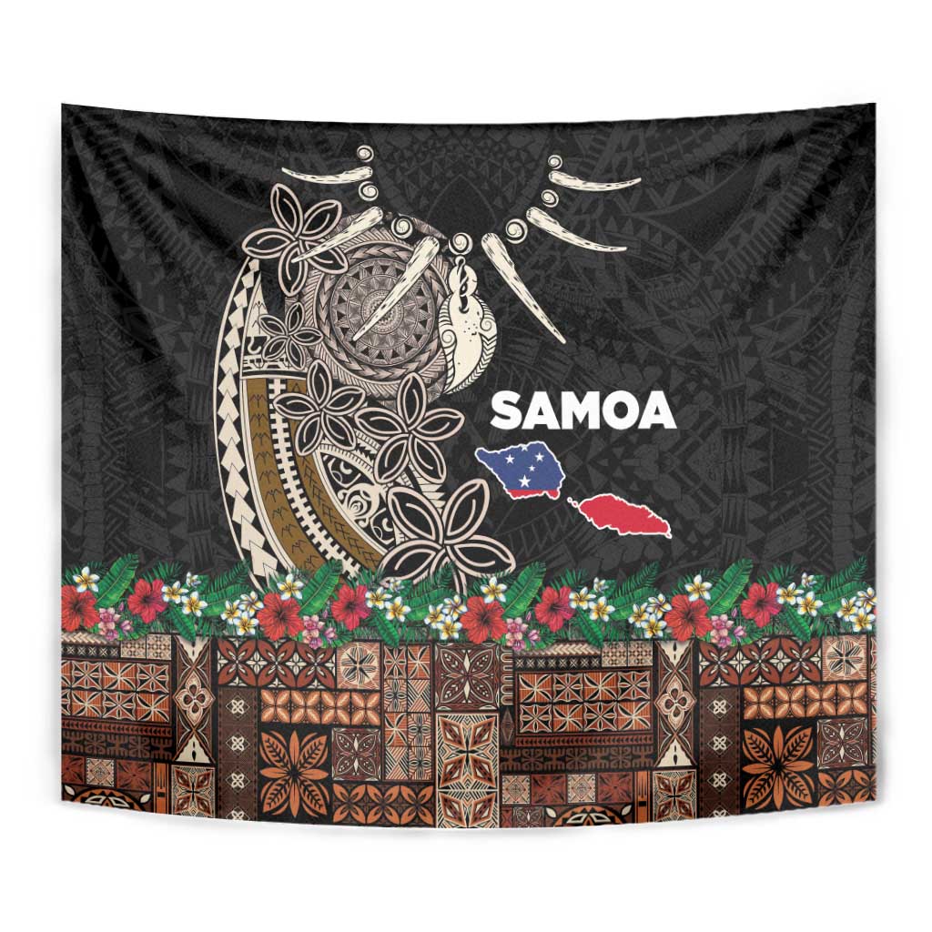 Samoa Siapo Polynesian Art Tapestry Tropical Flowers and Tatau Pattern Brown LT03 - Polynesian Pride