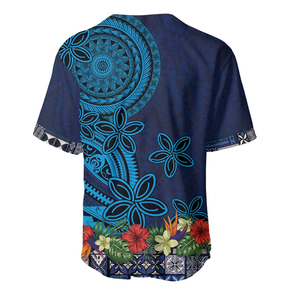 Samoa Siapo Polynesian Art Baseball Jersey Tropical Flowers and Tatau Pattern Navy LT03 - Polynesian Pride