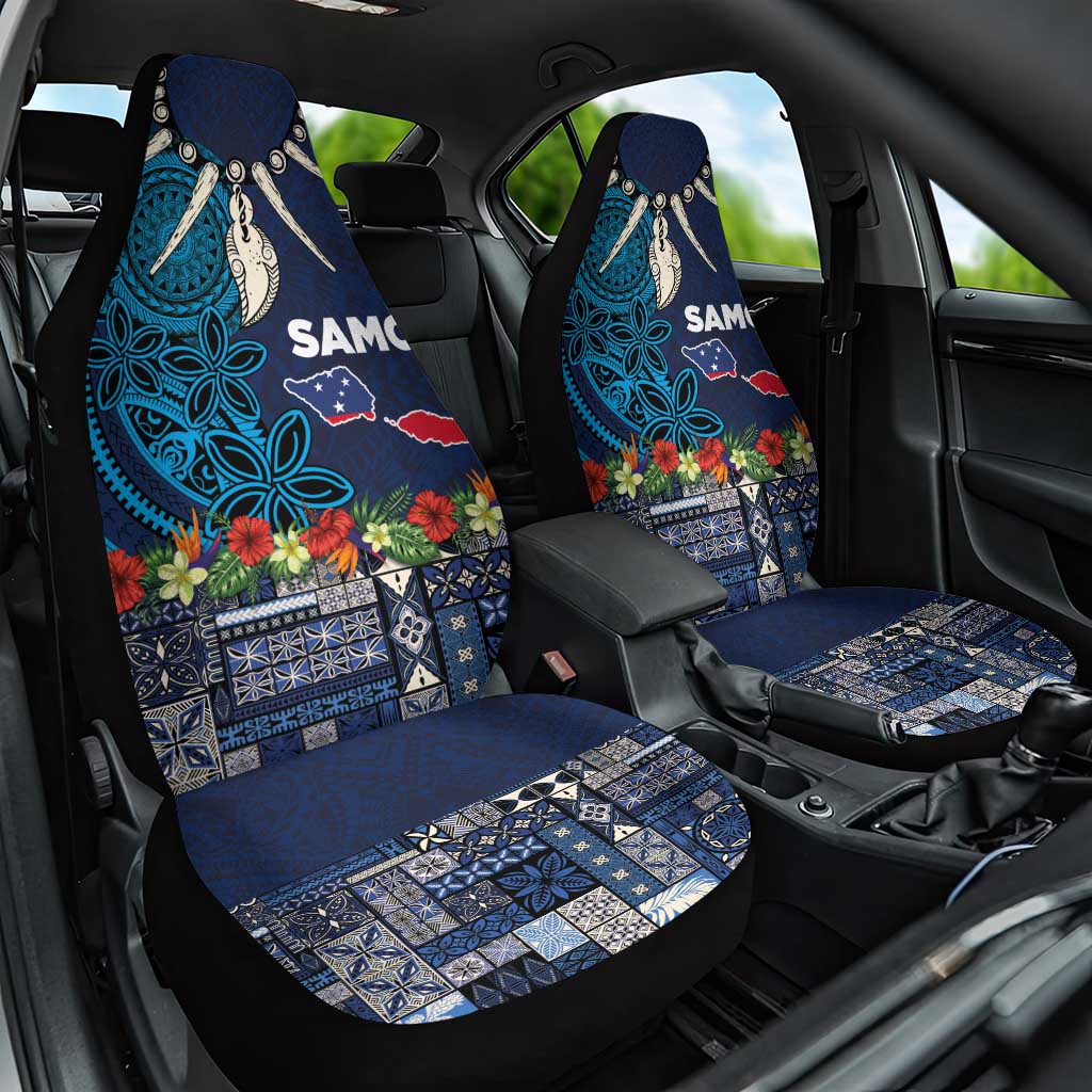 Samoa Siapo Polynesian Art Car Seat Cover Tropical Flowers and Tatau Pattern Navy LT03 One Size Navy - Polynesian Pride