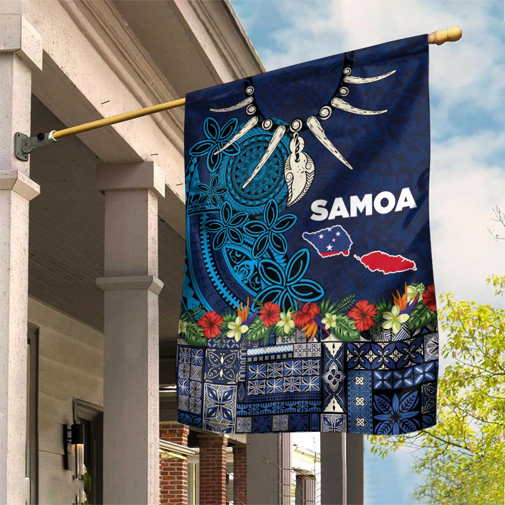 Samoa Siapo Polynesian Art Garden Flag Tropical Flowers and Tatau Pattern Navy LT03 House Flag Navy - Polynesian Pride