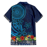 Samoa Siapo Polynesian Art Hawaiian Shirt Tropical Flowers and Tatau Pattern Navy LT03 - Polynesian Pride