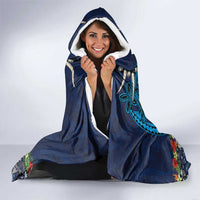 Samoa Siapo Polynesian Art Hooded Blanket Tropical Flowers and Tatau Pattern Navy LT03 - Polynesian Pride