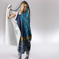 Samoa Siapo Polynesian Art Hooded Blanket Tropical Flowers and Tatau Pattern Navy LT03 - Polynesian Pride