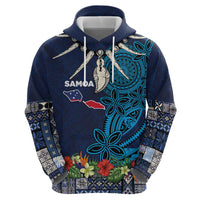 Samoa Siapo Polynesian Art Hoodie Tropical Flowers and Tatau Pattern Navy LT03 - Polynesian Pride