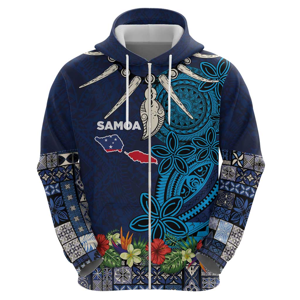 Samoa Siapo Polynesian Art Hoodie Tropical Flowers and Tatau Pattern Navy LT03 - Polynesian Pride